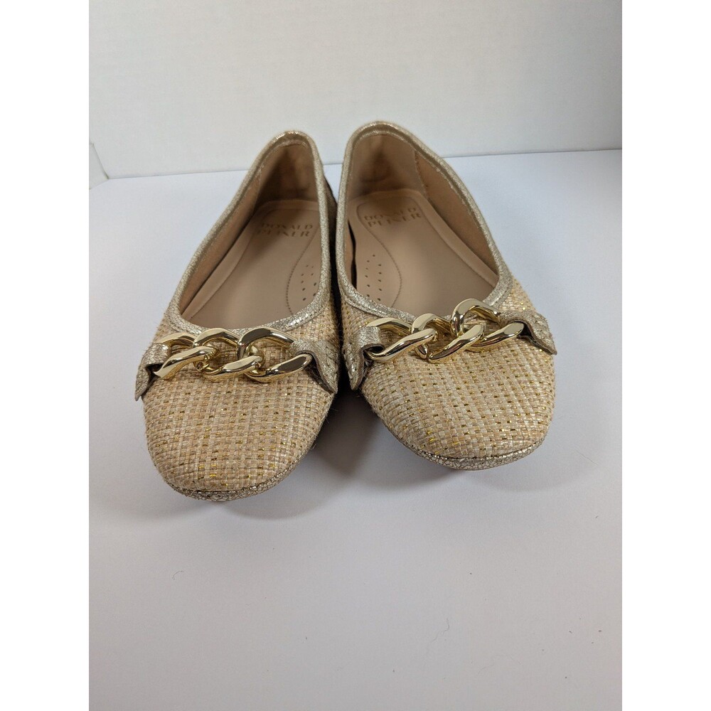 Donald Pliner Women's Gold Chain Embellished Woven Ballet Flats 6